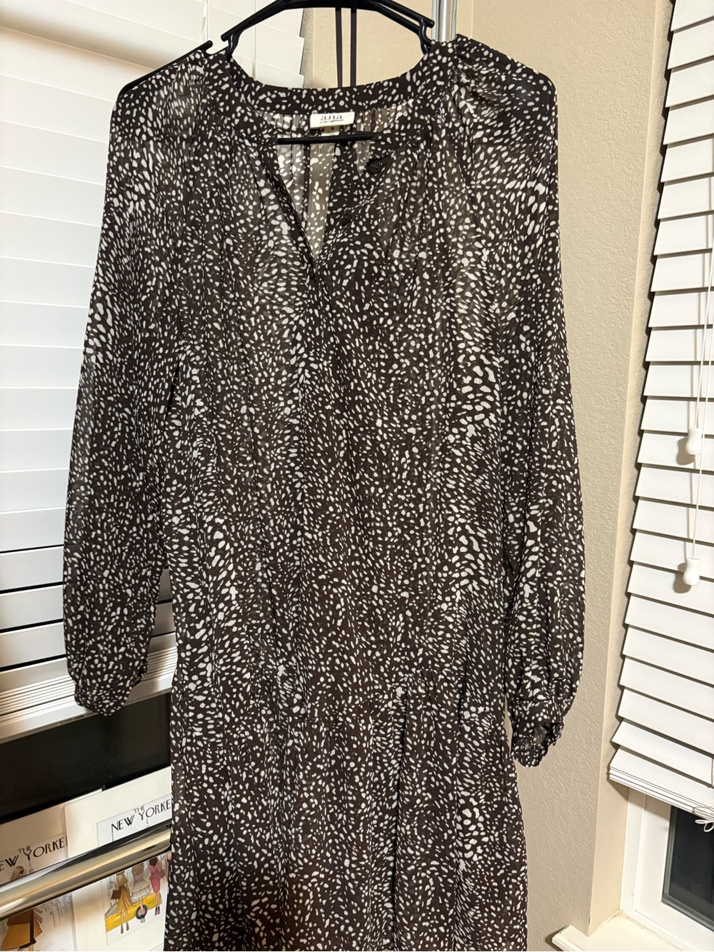 a.n.a Brown and White Printed Long Sleeve V-Neck Dress